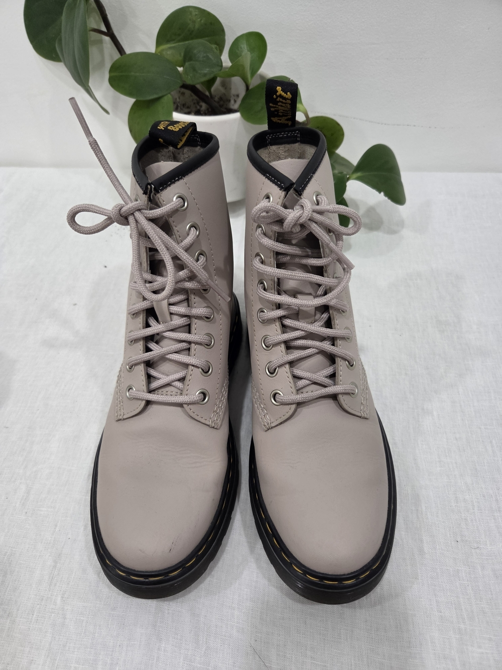 Doc Martens Beige Lace-Up Leather Combat Boots